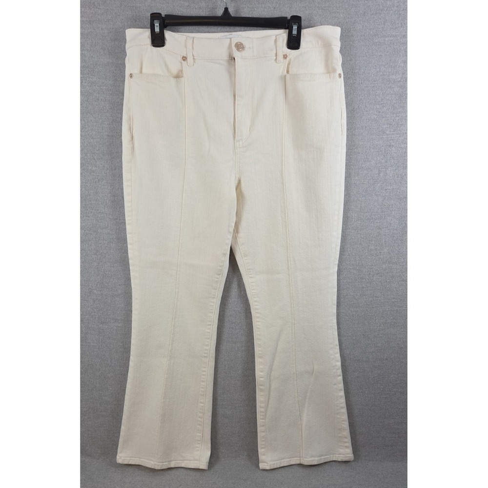 Ann Taylor Loft Hi Rise Flare Crop 14 Ivory Denim Stretch Bootcut Pants Jeans